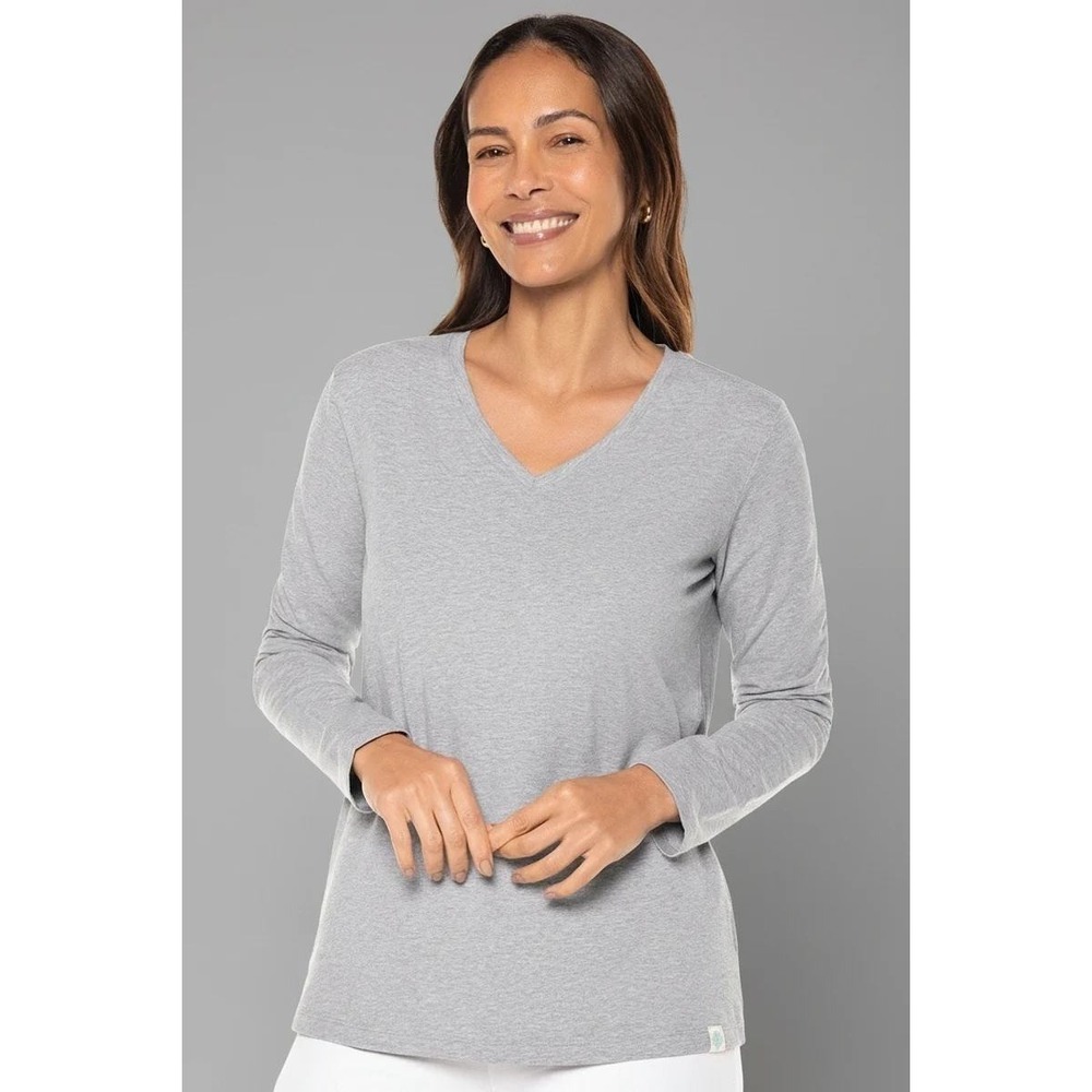 Coolibar Morada Everyday long Sleeve V Neck Shirt Grey XL UPF 50 Sun Protection